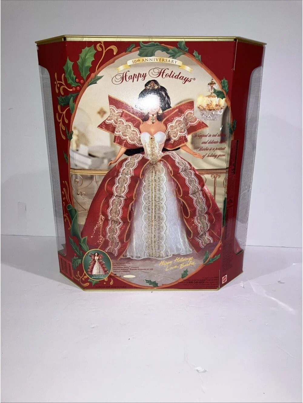 VTG 1997 Mattel Happy Holidays Barbie Doll 10th Anniversary Edition Green Eyes